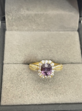 出口日本纯银镀铂金天然缅甸尖晶石开口戒指镶金品质全净1.85克拉