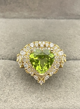 出口日本纯银镀铂金天然橄榄石开口戒稀有镶金品质全净体4.32克拉