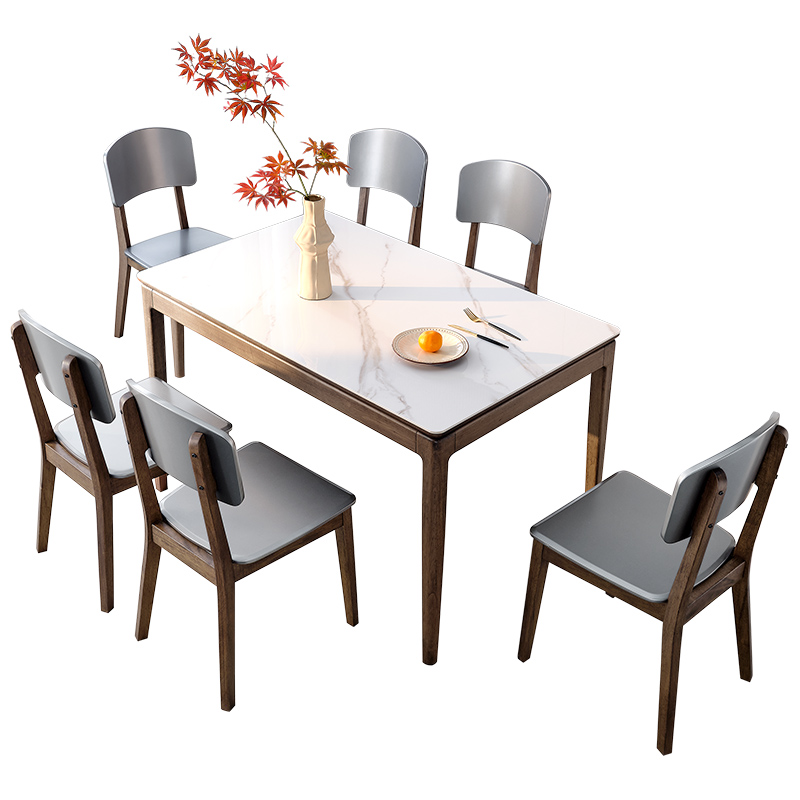 全友家私北欧风亮光岩板台面餐桌 稳固实木框架餐厅家具127902