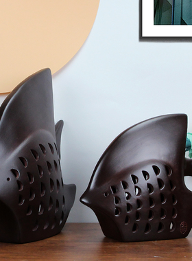 手工大井陶瓷摆件现代客厅博古架