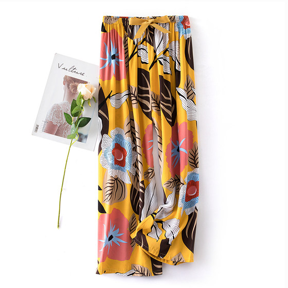 Cotton Silk Pajama Pants Women's Rayon Wide Leg Pants Air Conditioning Pants