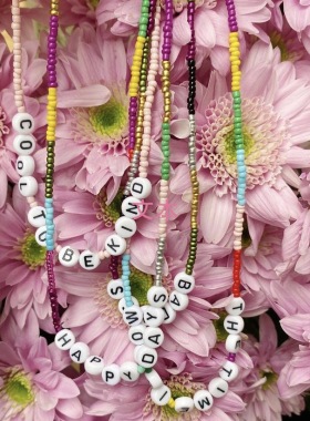 小众设计感wild笑脸串珠撞色项链