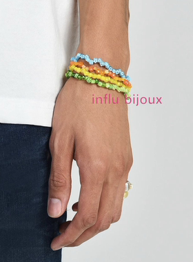 手作ins小众设计定制 春夏彩色琉璃小花朵choker锁骨男eliou项链