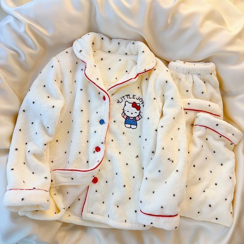 女童秋冬季睡衣长袖长裤甜美可爱翻领开衫中大童法兰绒家居服套装,淘宝优惠券,粉丝福利购,淘宝优惠卷