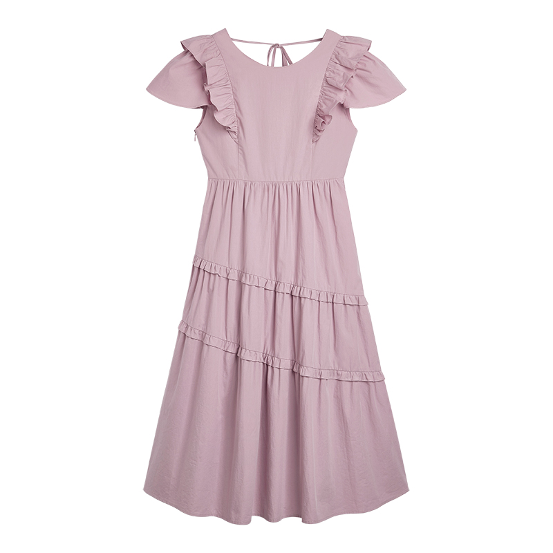 BingDaily温柔高级感小飞袖紫色连衣裙女2023夏中长款小个子裙子