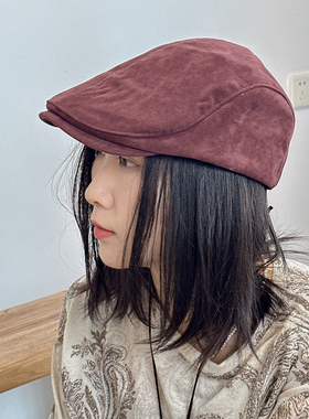 女士复古麂皮绒氛围感帽子秋冬