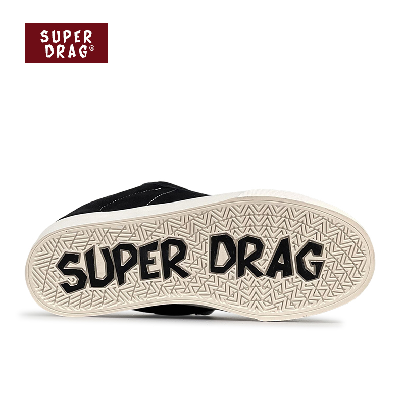 超拽SUPERDRAG 美式复古黑色翻毛皮低帮板鞋男女百搭情侣休闲鞋子 - 图3