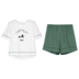 Mùa thu hươu mùa hè mới cổ tròn tay ngắn Lycra cotton nữ dịch vụ nhà phù hợp với phim hoạt hình thoải mái cặp vợ chồng đồ ngủ nam - Bộ Pajama pijama lụa ngắn Bộ Pajama