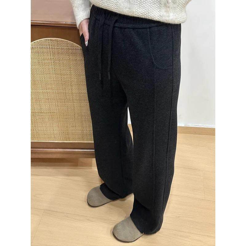 人字纹毛呢休闲裤女秋冬加绒加厚大码胖mm梨形身材垂感直筒阔腿裤,淘宝优惠券,粉丝福利购,淘宝优惠卷