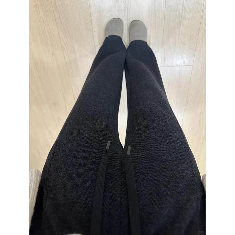 人字纹毛呢休闲裤女秋冬加绒加厚大码胖mm梨形身材垂感直筒阔腿裤,淘宝优惠券,粉丝福利购,淘宝优惠卷