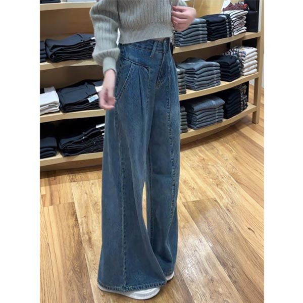 加绒阔腿牛仔裤女秋冬复古蓝直筒高腰显瘦遮胯拖地裤梨型身材裤子 - 图2
