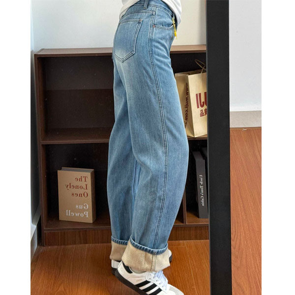 加绒裤子冬季女款梨型身材粗腿宽胯宽松直筒裤大码胖mm阔腿牛仔裤,淘宝优惠券,粉丝福利购,淘宝优惠卷