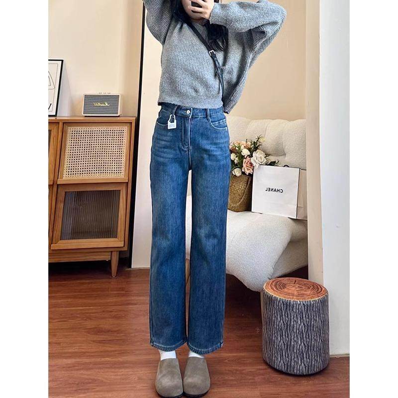 弹力直筒窄版牛仔裤女2025新款大码胖mm梨形身材蓝色显瘦阔腿裤子,淘宝优惠券,粉丝福利购,淘宝优惠卷