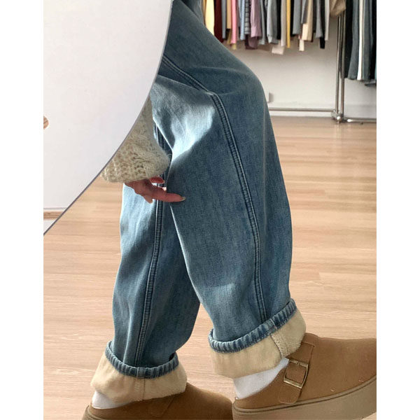 加绒裤子冬季女款梨型身材粗腿宽胯宽松直筒裤大码胖mm阔腿牛仔裤,淘宝优惠券,粉丝福利购,淘宝优惠卷