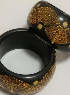 欧美外贸复古宫廷风孤品大牌收藏款黑色夸张手镯个性时尚质感百搭