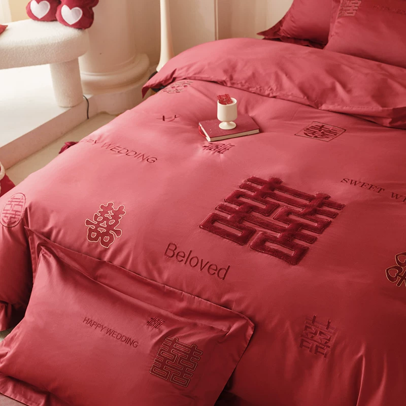 Красный комплект, хлопковое простынное белье/пододеяльник? bedspread, 4-piece set, широкая палитра цветов