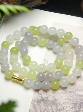 天然和田玉冰黄口紫罗蓝多宝圆珠 8mm多圈58颗毛衣项链妈妈链饰品