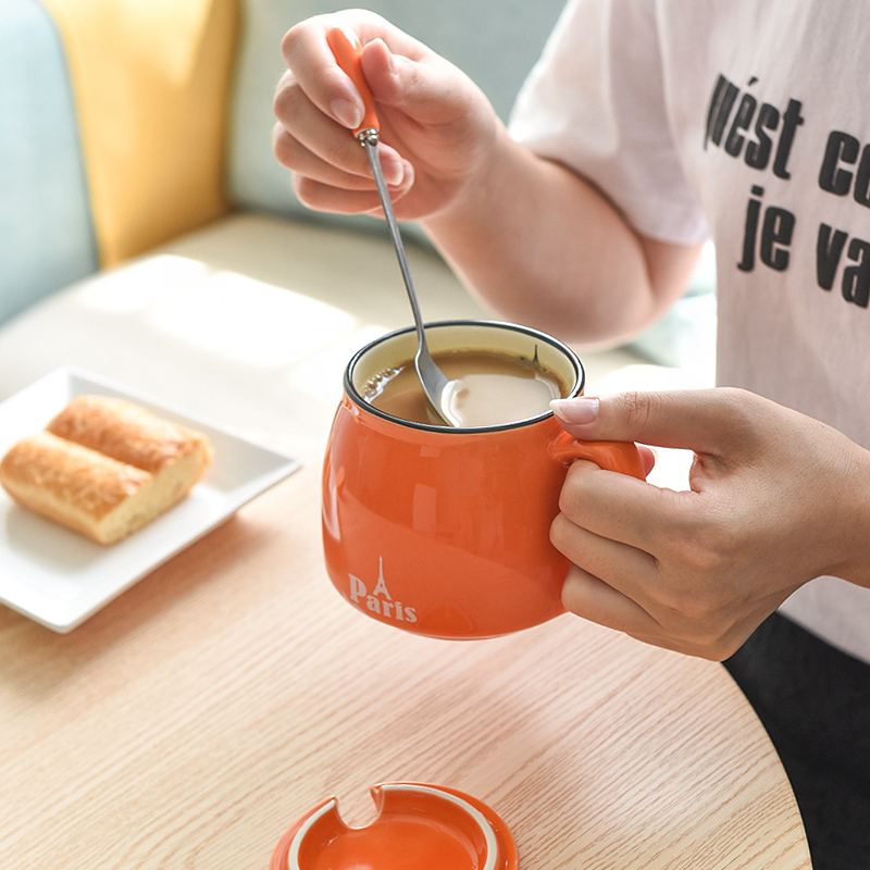 陶瓷杯子带盖勺个性潮流创意男女喝水杯家用茶杯咖啡杯马克杯定制