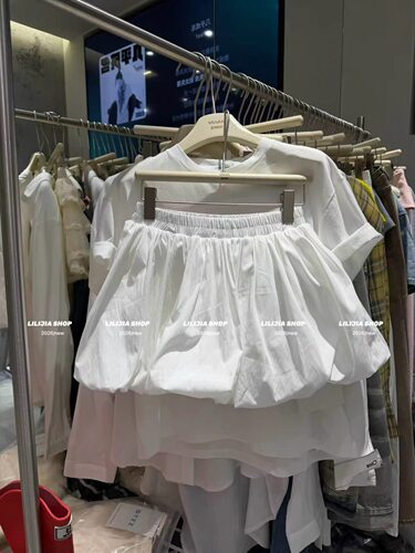实拍正品韩版2026春夏新款时尚纯色百搭高腰显瘦松紧腰花苞半身女 - 图0