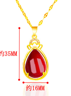 轻奢玉髓水滴形女吊坠 仿金镶玉网红直播沙金挂件项链吊坠