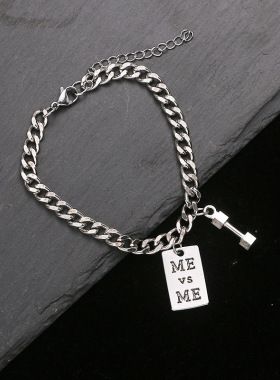 韩版小哑铃男士手链潮简约个性手饰嘻哈手镯学生情侣手环网红