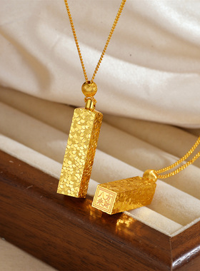 直播爆闪款CNC碎冰冰四方来财小金条吊坠立体金砖八方来财项链