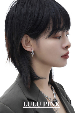 美式小众设计云旗中性风高级感耳环潮酷五色锆石纯银针男女耳钉