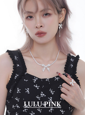 韩国小众ins芭蕾风蕾丝蝴蝶结项链锆石爆闪轻奢锁骨链高级感颈链