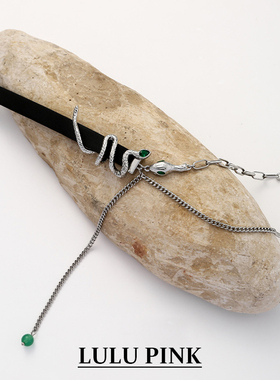 美式小众设计ins潮酷风灵蛇choker辣妹朋克风黑色皮革项圈项链