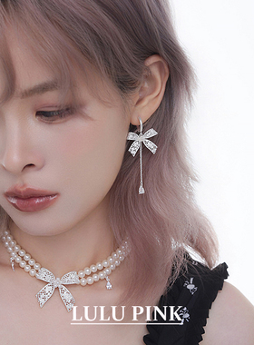 韩国小众ins芭蕾风蕾丝蝴蝶结耳钉不对称设计耳环轻奢高级感耳扣
