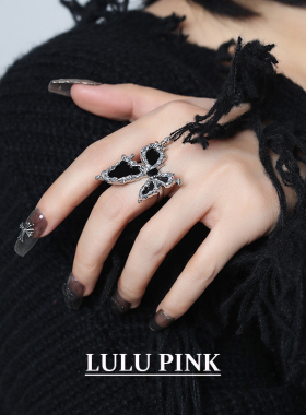 美式小众设计ins甜酷风黑色蝴蝶戒指简约朋克食指戒可调节开口戒