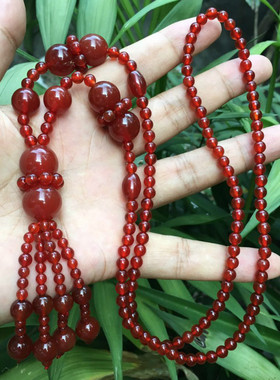 红玛瑙长款项链女士玉髓红色玉石