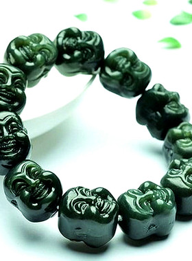 天然和田青玉手串玉石佛头手链男