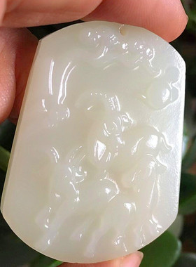 三阳开泰生肖羊精雕项链玉吊坠