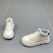Genuine Leather High Help Small White Shoes Women 2023 Fall New Thick Bottom Round Head Lacing Sports Comfort Cow Leather Sports Board Shoes