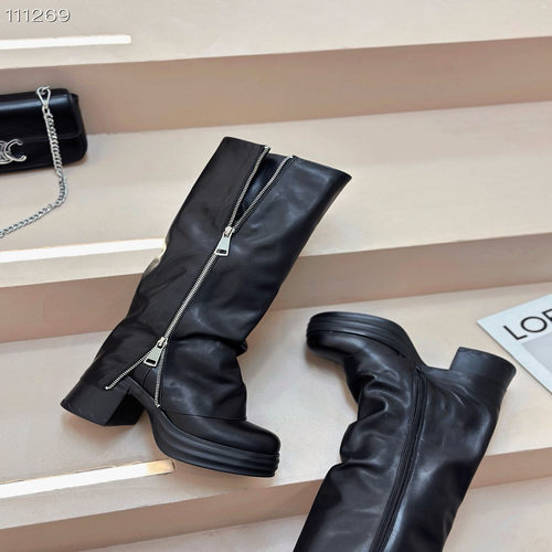 欧洲站高奢超模靴2025秋冬爆款真皮可调节骑士靴9cm高筒宴会皮靴 - 图1