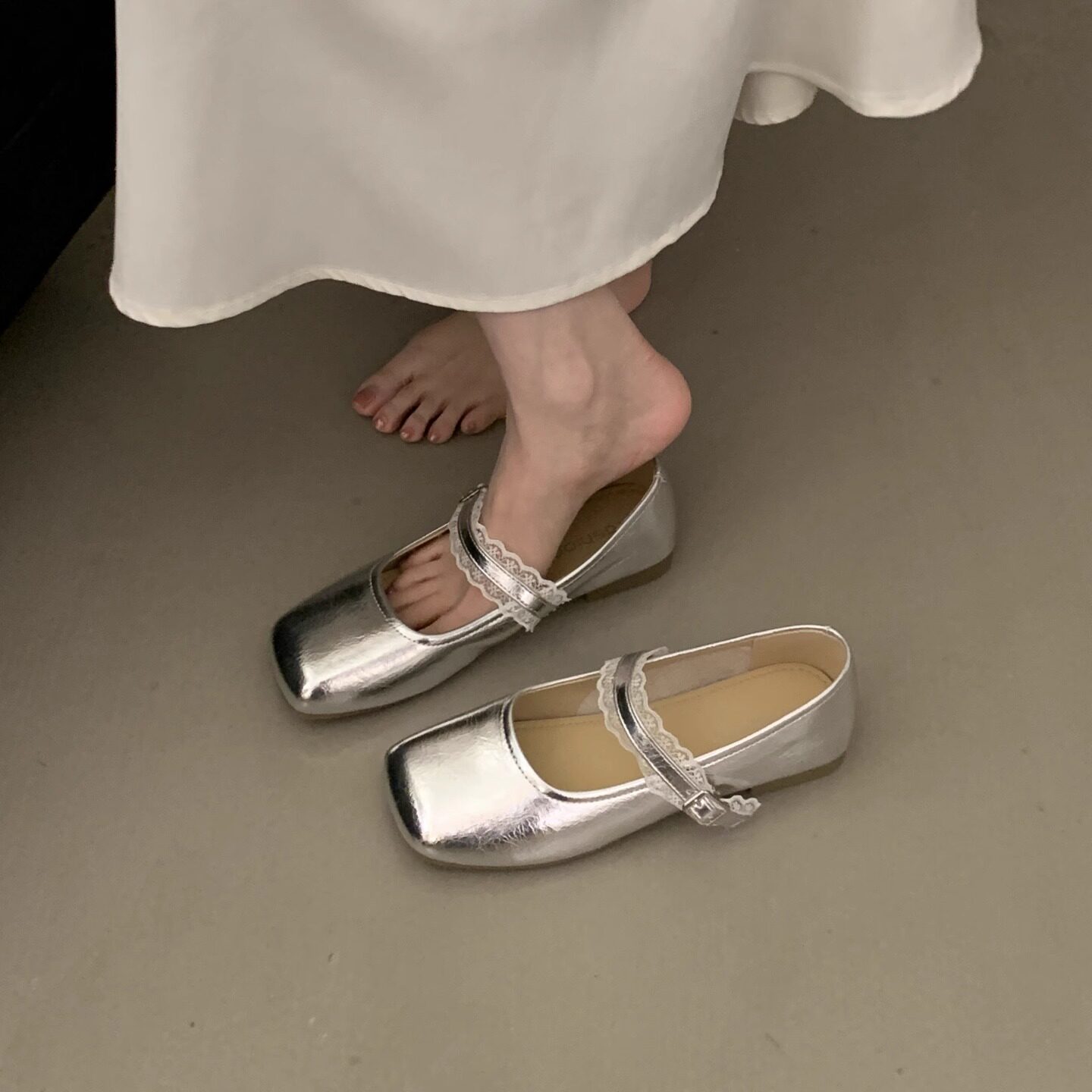 French stunning flat champagne color ballet shoes