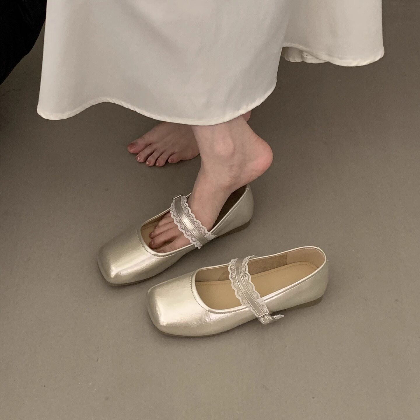 French stunning flat champagne color ballet shoes