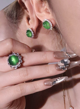 冰种巴西鸽子蛋玉髓戒指女款时尚个性简约百搭指环轻奢显贵饰品