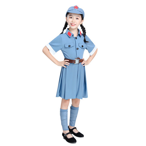 新款小红军童心向党星星在闪烁红星闪闪表演服女童舞蹈服弹力军装 - 图3