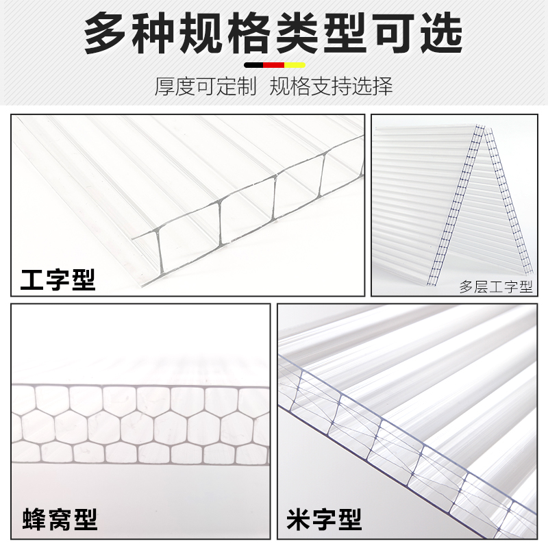 PC阳光板透明隔热中空心板蜂窝板双层5 6 8 10 12 mm彩色雨棚车棚 - 图1