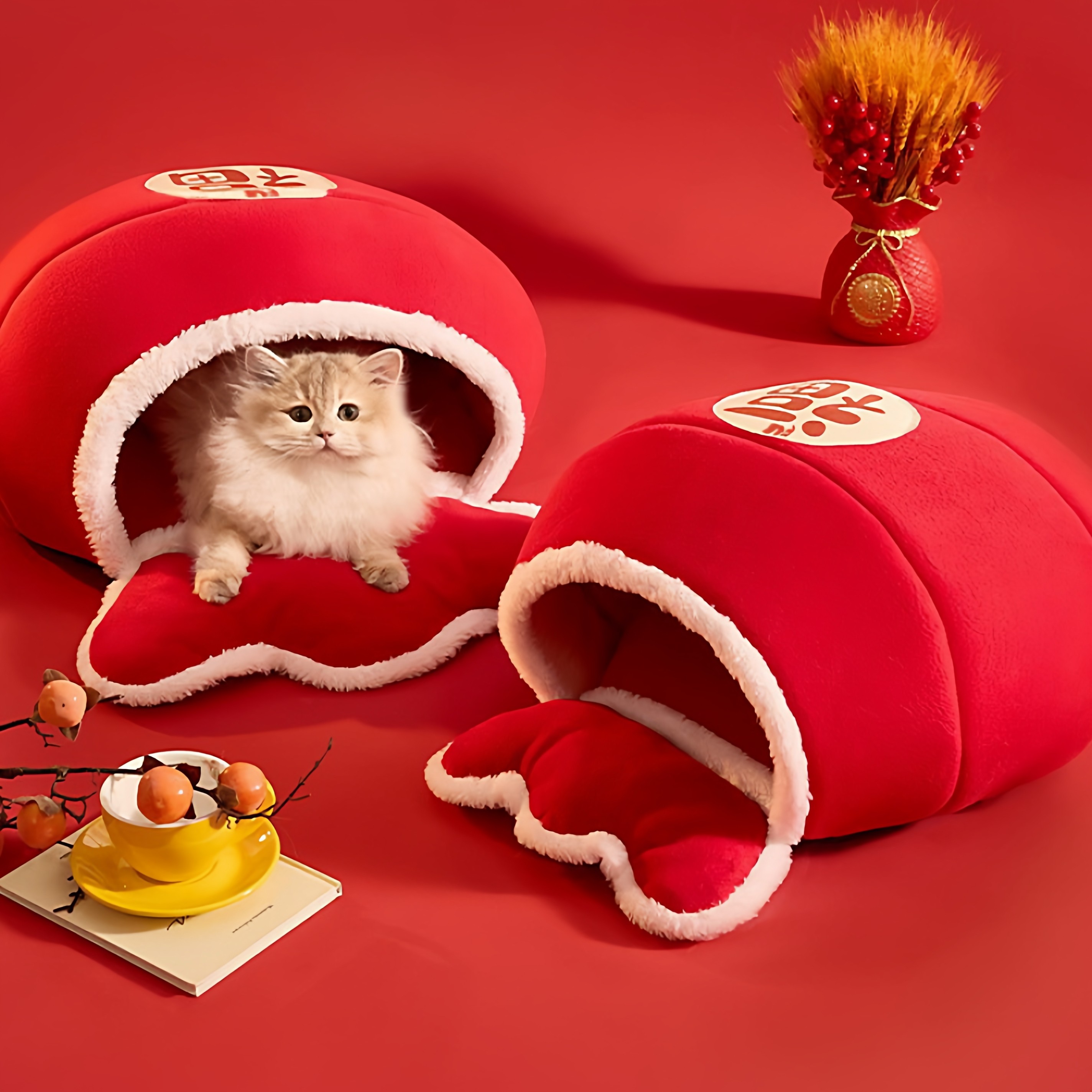 新年红色福袋猫窝保暖猫咪屋创意造型室内宠物窝本命年好运,淘宝优惠券,粉丝福利购,淘宝优惠卷