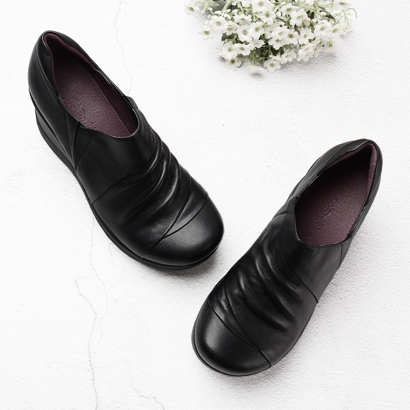 一席之地单鞋女2025新款春秋季厚底真皮圆头坡跟百搭深口松糕女鞋,淘宝优惠券,粉丝福利购,淘宝优惠卷