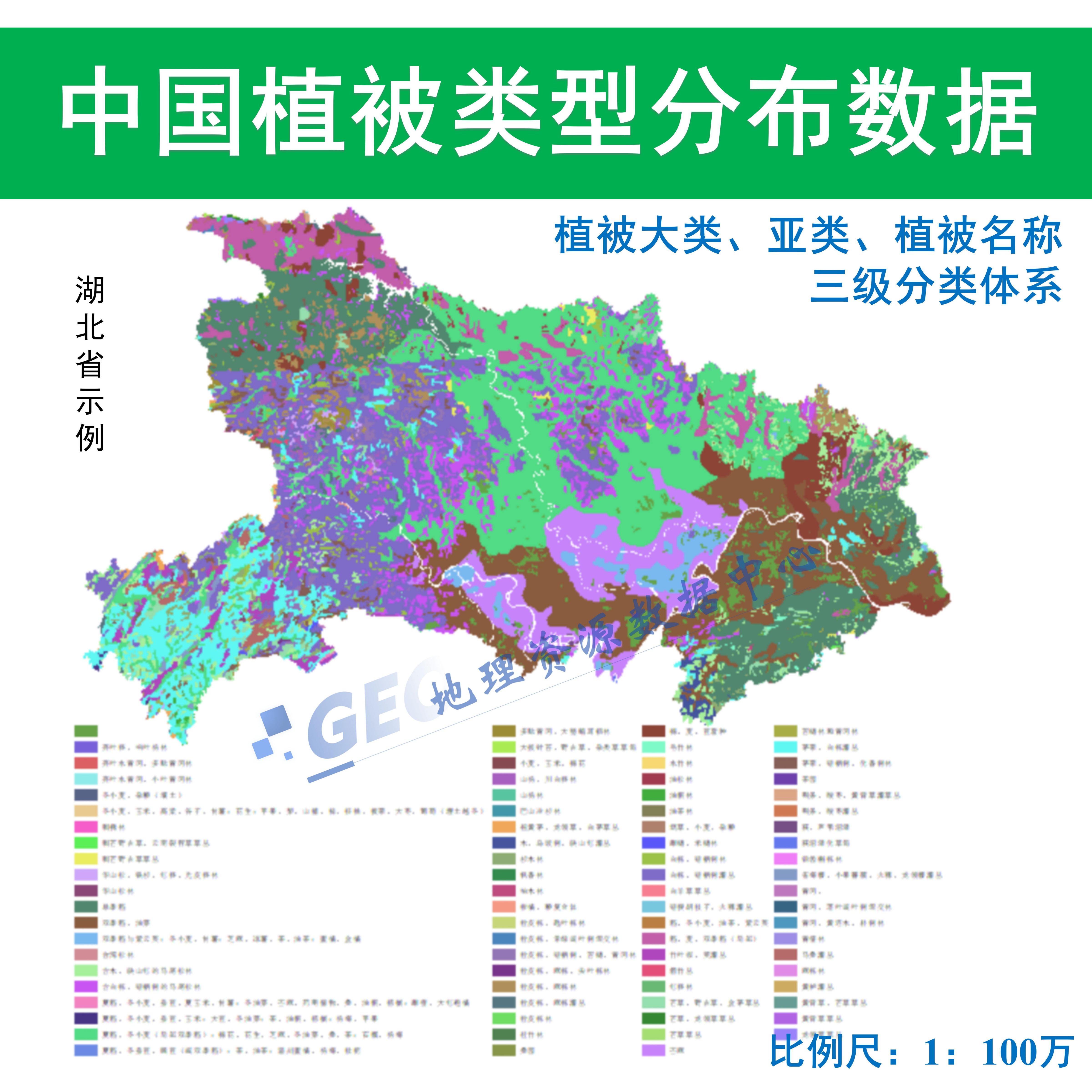 中国100万植被类型空间分布数据shp矢量植被类型图集arcgis出图-图1