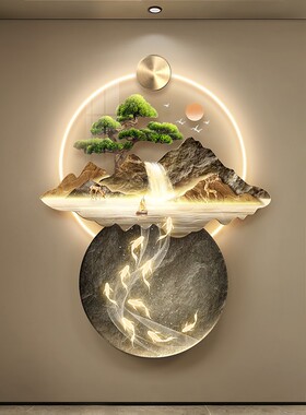 带灯光玄关装饰画入户正对门挂画
