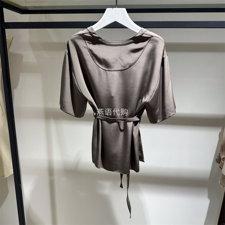 Marisfrolg玛丝菲尔正品春夏女装咖色U型领收腰短袖T恤专柜2980,淘宝优惠券,粉丝福利购,淘宝优惠卷