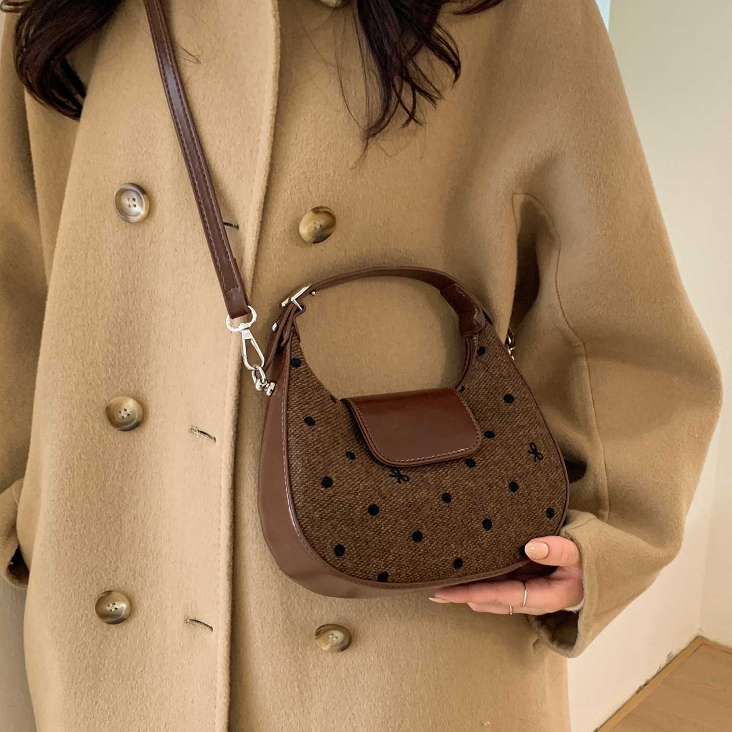 小众设计马鞍包女2026新款高级感蝴蝶结波点百搭迷你单肩斜挎包,淘宝优惠券,粉丝福利购,淘宝优惠卷