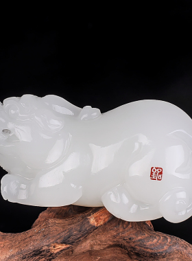 和田玉羊脂玉貔貅手把件