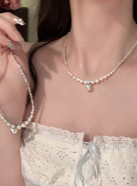 碎银子珍珠吊坠项链女轻奢小众设计感2023新款颈链爆款锁骨链