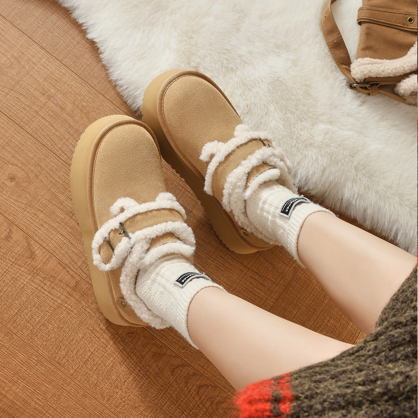 厚底加绒内增高雪地靴女2025新款冬季懒人一脚蹬勃肯鞋保暖棉鞋子,淘宝优惠券,粉丝福利购,淘宝优惠卷